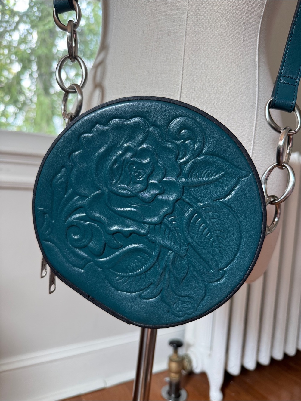 NWOT Patricia Nash Devonia Teal Embossed Floral Round Crossbody